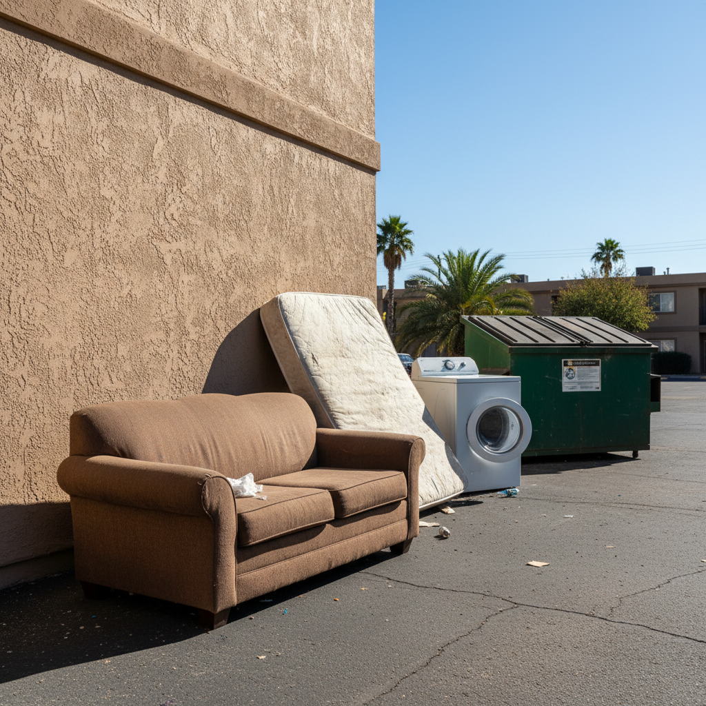 Bulk items outside apartment unit awaiting pickup