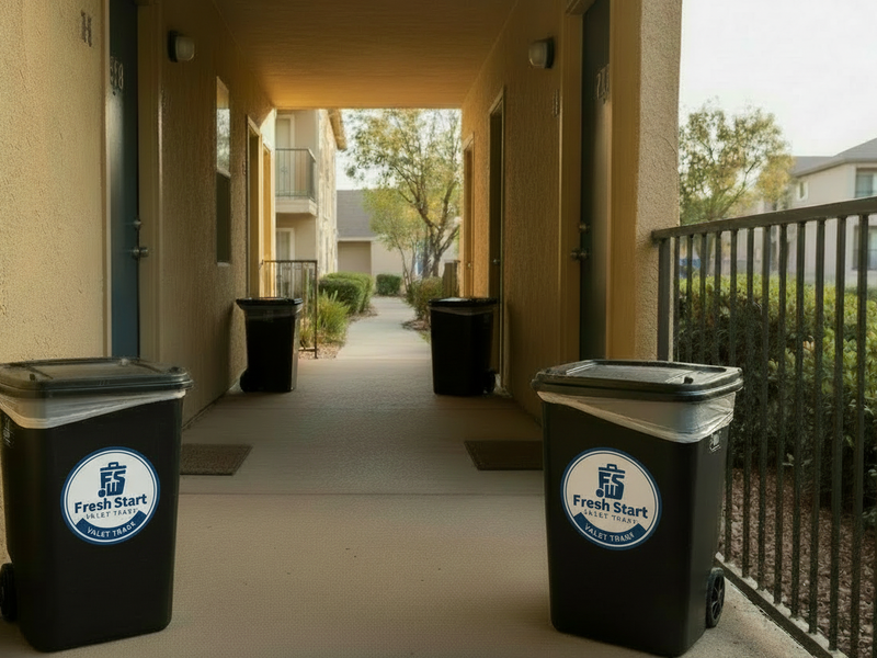 Apartment doorstep with Fresh Start valet trash bin